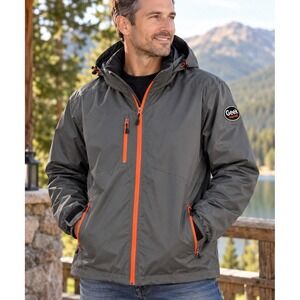 Geek Squad Port Authority Men's XL Jacket Gray Orange Hooded Insulated